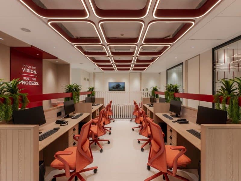 A coral hued office spaces designed by 4th Dimension in Thane, Mumbai